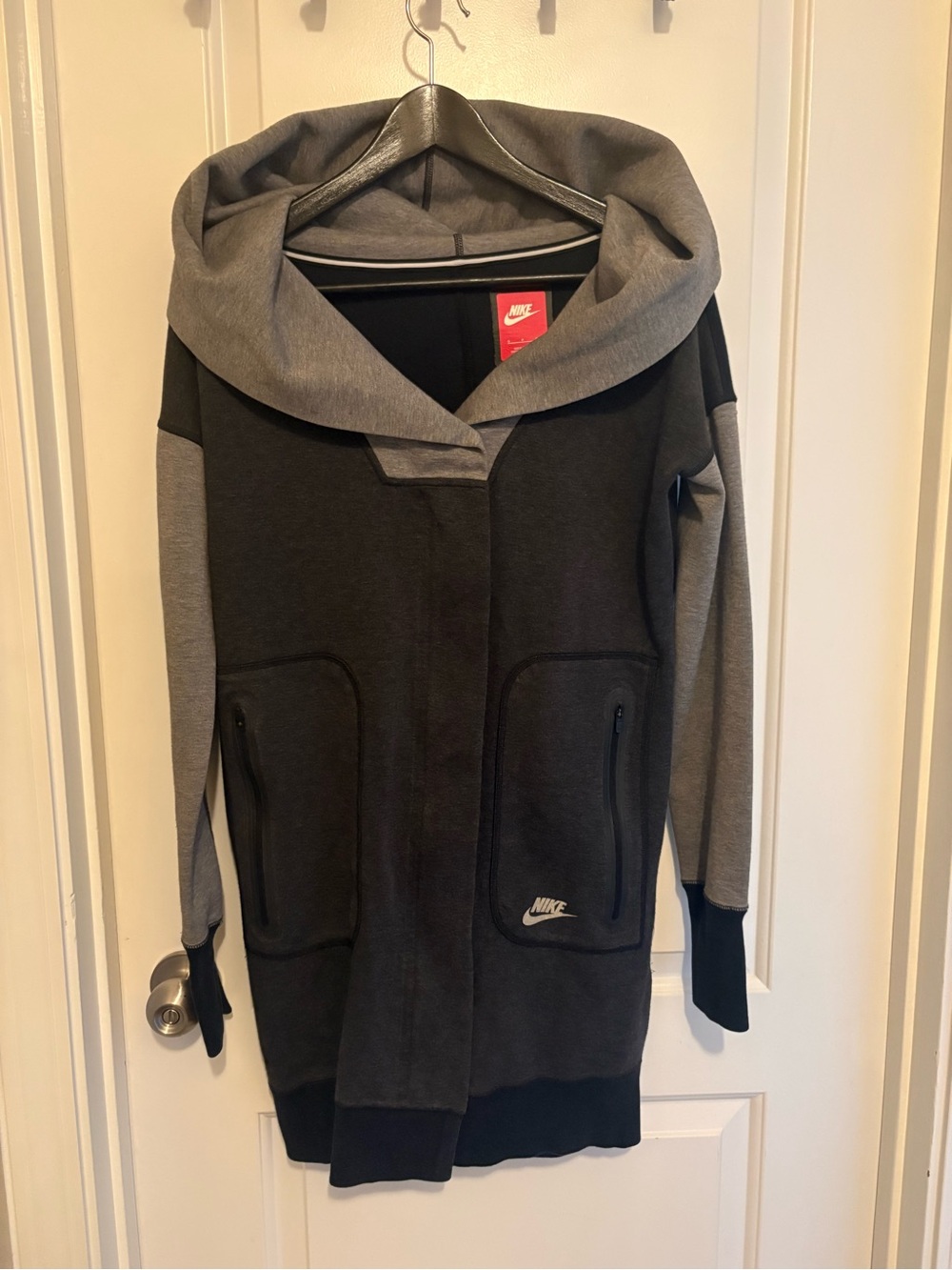 Nike Two-Tone Charcoal and Heather Gray Hooded Bomber Jacket